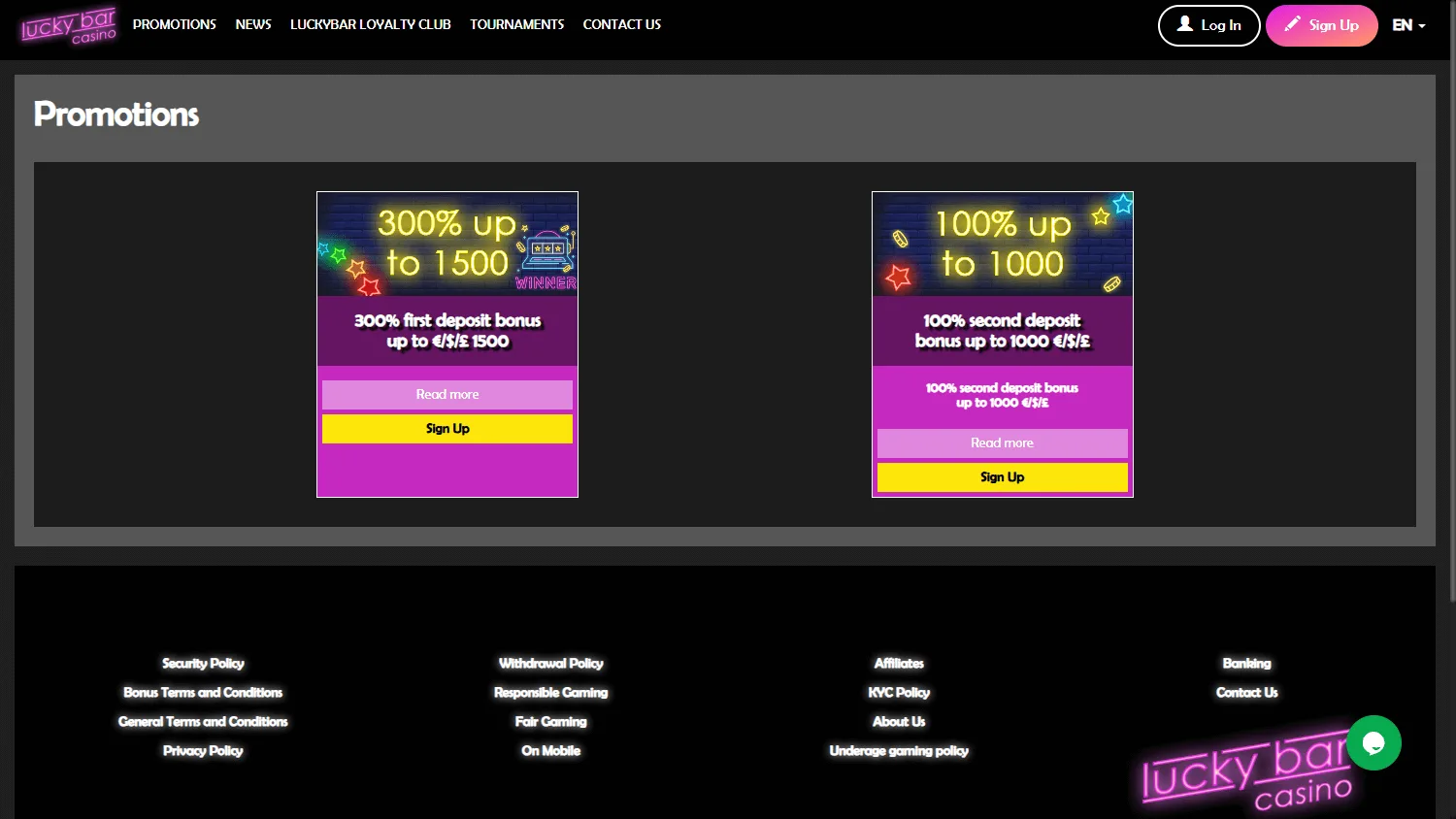 Lucky Bar Casino game selection on desktop