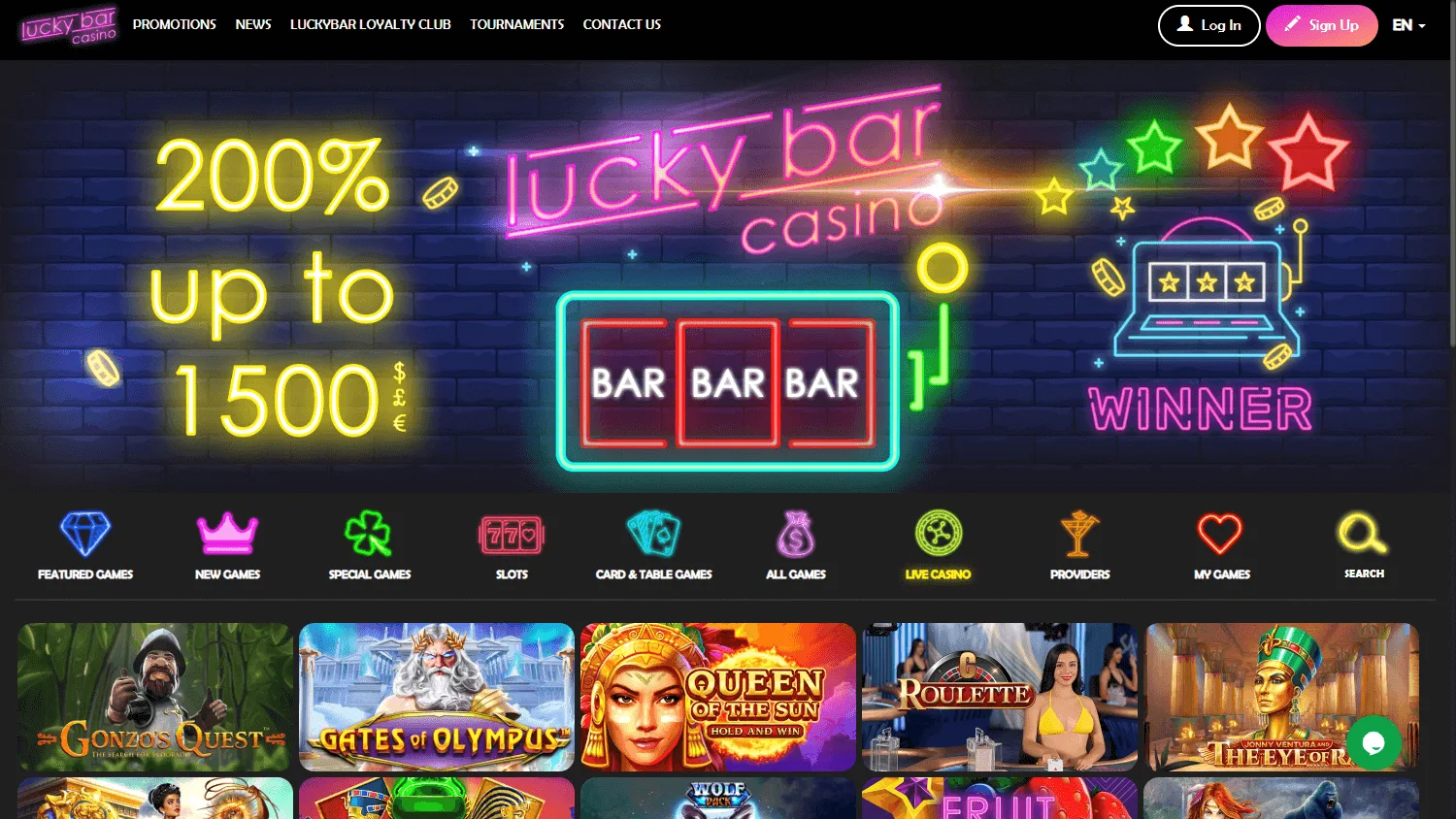 Lucky Bar Casino home experience on desktop