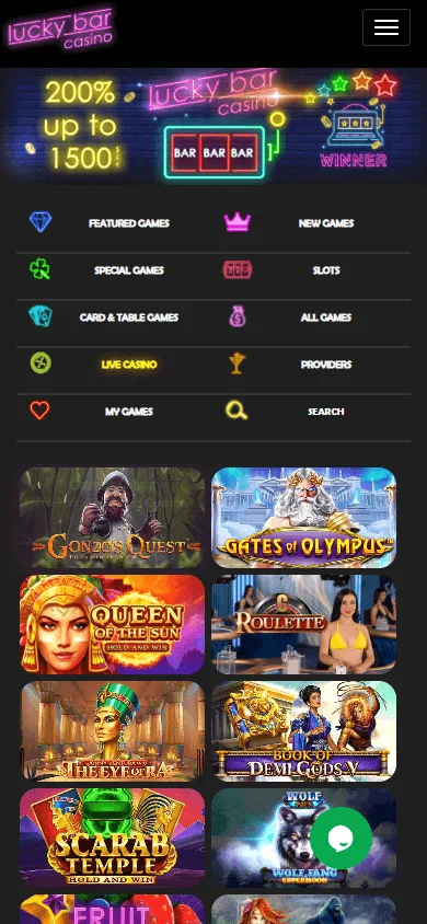 Lucky Bar Casino home experience on a mobile phone